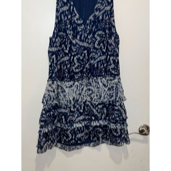 Ramy Brook Blue/White Silk  Ruffle V-Neckline Women's Dress Size Small - Picture 4 of 9